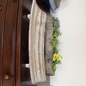 Rustic Whitewashed Wooden Centerpiece Bowl with Faux Succulents